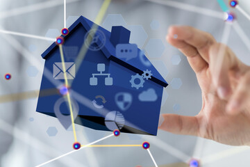 home data. Digital cyberspace with particles and Digital data network connections concept.