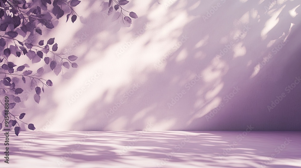 Poster studio backdrop in white and purple, with soft leaf shadows adding a natural touch to the setting.