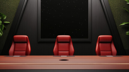 Futuristic boardroom with holographic displays, [business electronics no people], [innovative meeting space] 