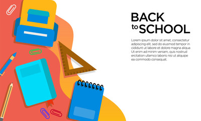 Flat vector illustration of school stuff background.