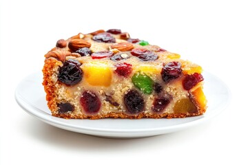 Slice of Fruitcake with Candied Fruits and Nuts