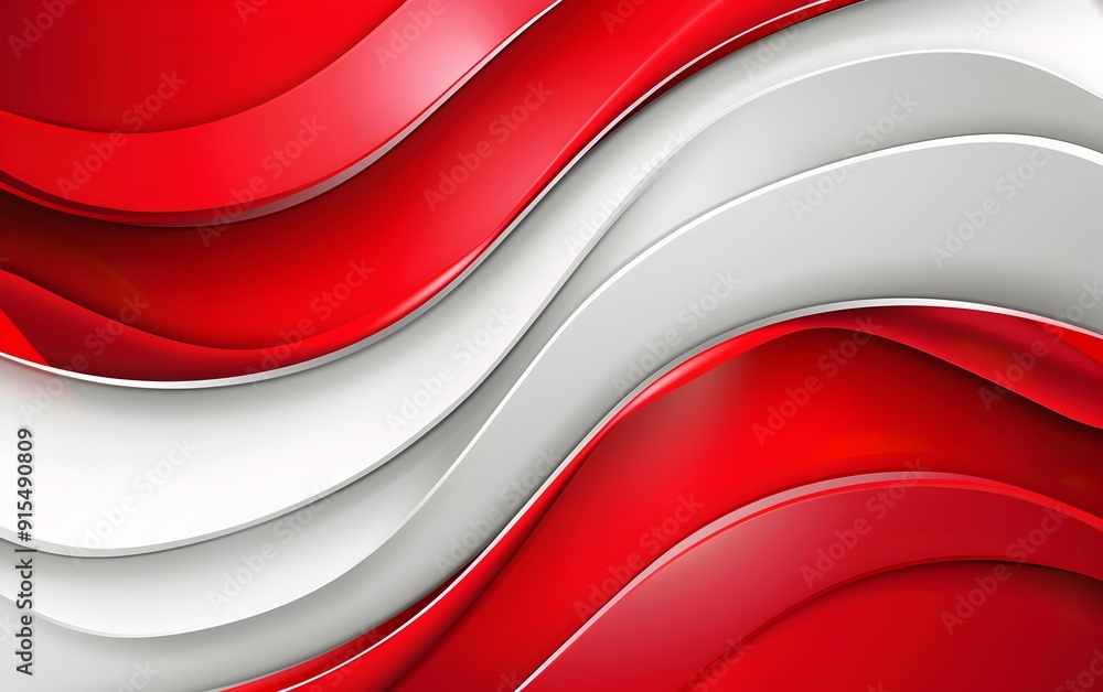 Poster red and white background vector presentation design, wave shape with silver line border frame clipar