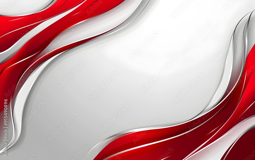 Poster red and white background vector presentation design, wave shape with silver line border frame clipar