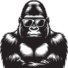 Gorilla wearing sunglass cool Silhouette isolated on white background Minimalist vector illustration