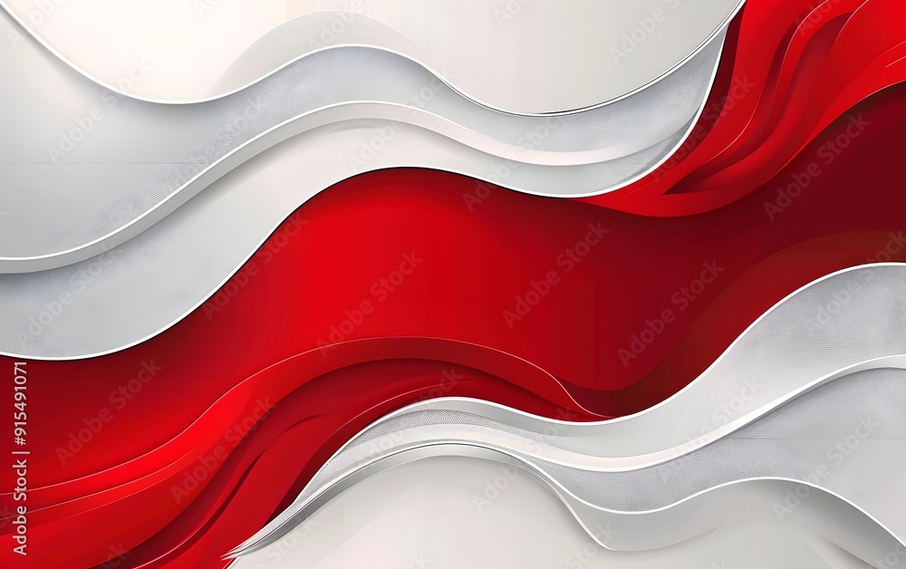 Poster red and white background vector presentation design, wave shape with silver line border frame clipar