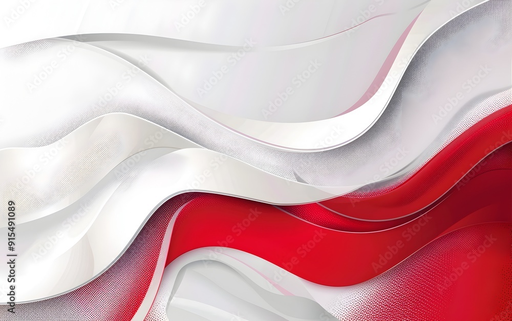 Poster red and white background vector presentation design, wave shape with silver line border frame clipar