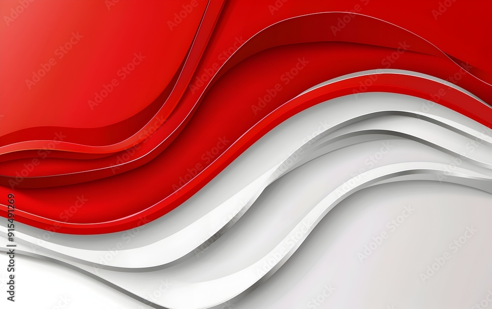 Poster red and white background vector presentation design, wave shape with silver line border frame clipar