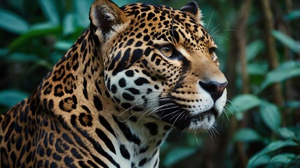 Obraz premium A jaguar, a large wild cat with black spots on its tan fur, standing in tall grass.
