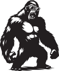 Gorilla wearing sunglass cool Silhouette isolated on white background Minimalist vector illustration