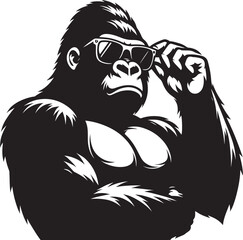 Gorilla wearing sunglass cool Silhouette isolated on white background Minimalist vector illustration