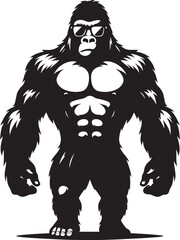Fototapeta premium Gorilla wearing sunglass cool Silhouette isolated on white background Minimalist vector illustration