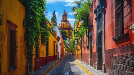Obraz premium Colorful alley in San Miguel de Allende, Mexico