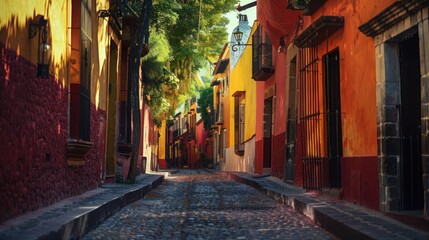 Fototapeta premium Colorful alley in San Miguel de Allende, Mexico