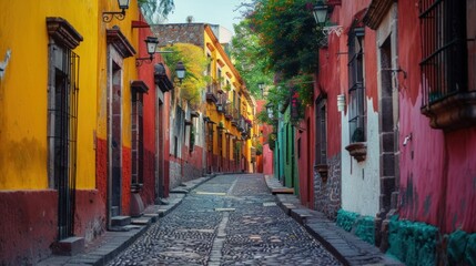Fototapeta premium Colorful alley in San Miguel de Allende, Mexico