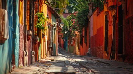 Fototapeta premium Colorful alley in San Miguel de Allende, Mexico