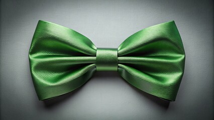 Chic green bow tie adorned with subtle texture and subtle sheen, set against a soft gray background, providing ample space for adding custom text or designs.