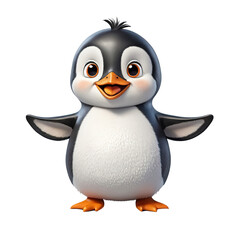 Obraz premium 3D cartoon penguin standing on a small iceberg, isolated transparent background.