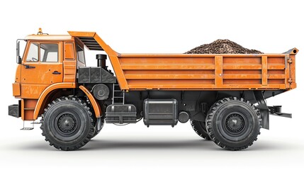 Obraz premium Heavy-duty dump truck, isolated on white, side profile, highly detailed, clear and professional, perfect for advertising