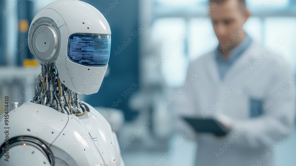 Aufkleber technician integrating ai systems into an advanced robotic structure, ai development