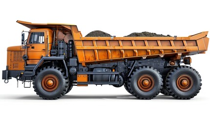 Obraz premium Heavy-duty dump truck, isolated on white, side profile, highly detailed, clear and professional, perfect for advertising