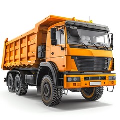 Obraz premium High-quality dump truck, isolated on white, front angle, detailed and sharp, clean and professional, realistic texture