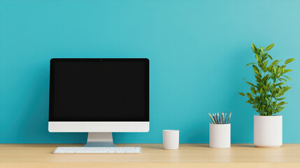 Office with high-end electronics and minimalist décor,