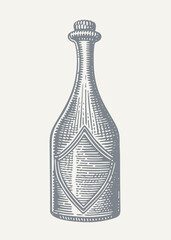 Vintage Champagne Bottle. Vintage woodcut engraving style vector illustration.