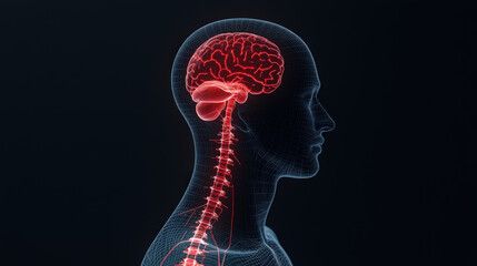 Clean design with a holographic projection of a nervous system indicating pain points