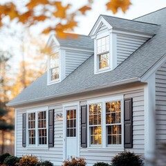 Suburban Cape Cod house, dormer windows, charming and timeless design
