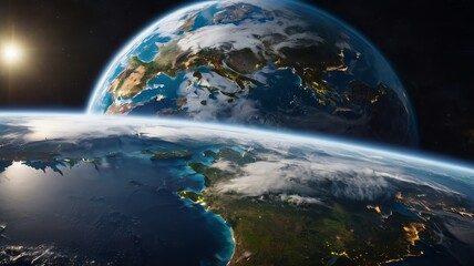 Fototapeta premium A satellite view of Europe at night, with many bright lights from cities
