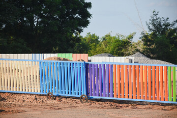 Multi-colored stainless steel doors are closed.