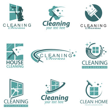 collection of cleaning service design with window glass squeegee isolated on white background