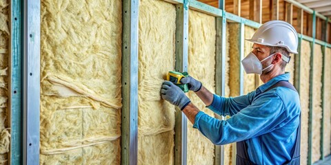 Closeup of installing thermal insulation foam on walls in a cybernetic tone , construction