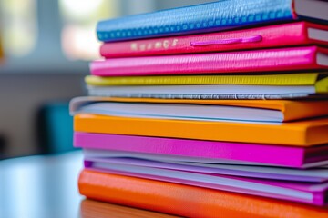 A stack of colorful notebooks