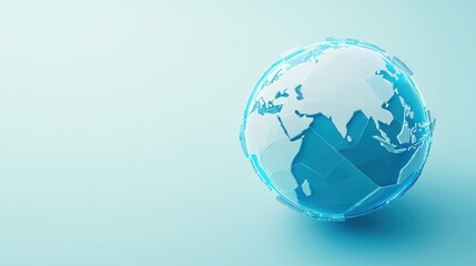 Stylized blue globe with a modern design, symbolizing global connectivity and international concepts on a soft background.