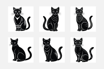 Modern minimal cat silhouette on white background decor artwork set
