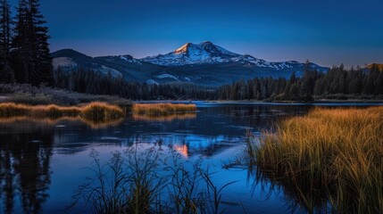 Fototapeta premium Mt Bachelor view from Todd Lake Bend, Oregon