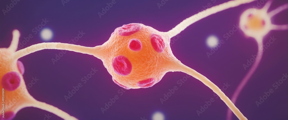 Poster detailed microscopic view of neuron showcasing cell structure and connections, ideal for educational