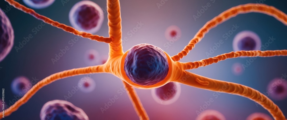 Poster microscopic view of neurons illustrating complex cell structures and communication in biological sci