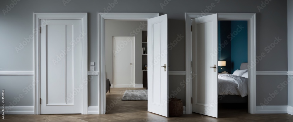 Poster open doors in modern interior, creating inviting atmosphere, showcasing design and spatial flow
