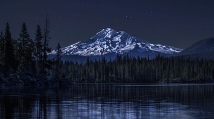 Fototapeta premium Mt Bachelor view from Todd Lake Bend, Oregon