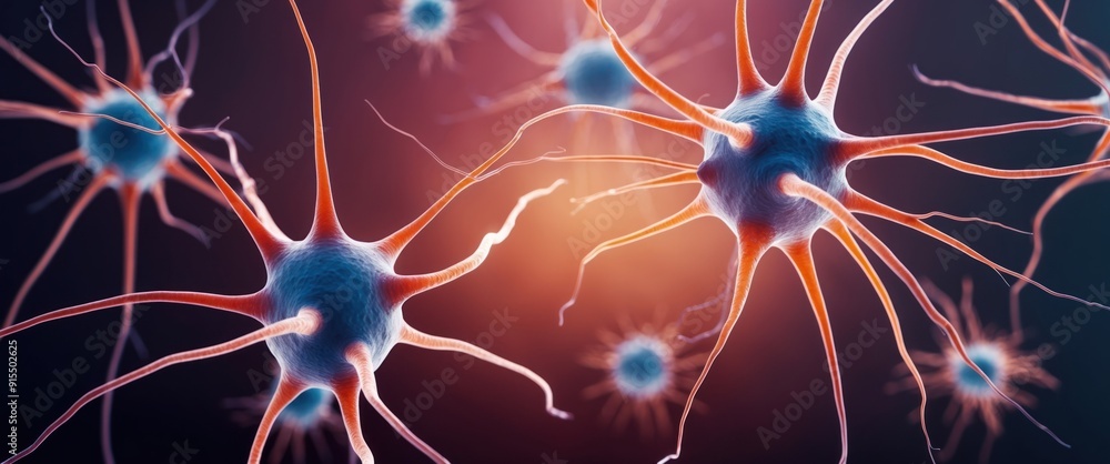 Poster detailed close up of neurons illustrating complex connections and functions in biological systems
