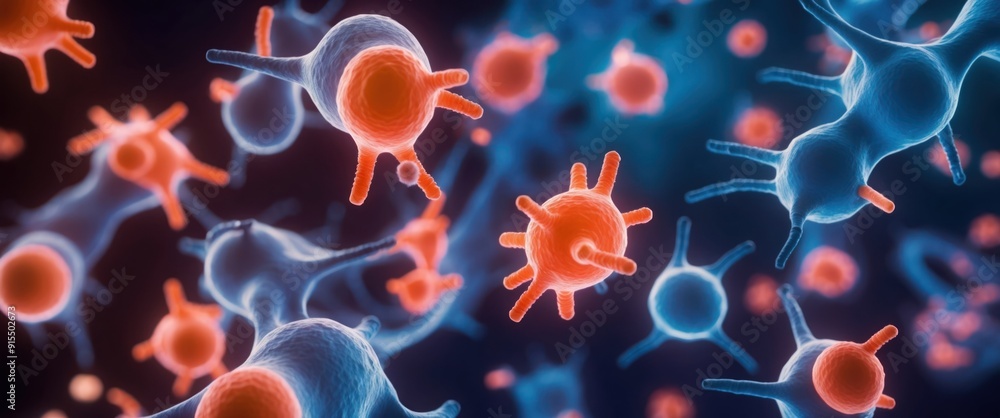 Poster vibrant microscopic view of cells and microorganisms showcasing structure and research potential in 