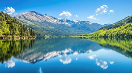 The tranquil waters of Vallecito Lake, reflecting the surrounding mountains and forests, perfect for a serene landscape