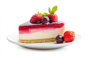 Strawberry Cheesecake Slice with Red Glaze and Berries