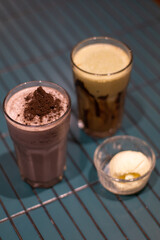Cold drinks on the table with blurred background
