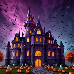 Creepy dark night, Gloomy castle, Halloween