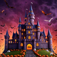 Creepy dark night, Gloomy castle, Halloween