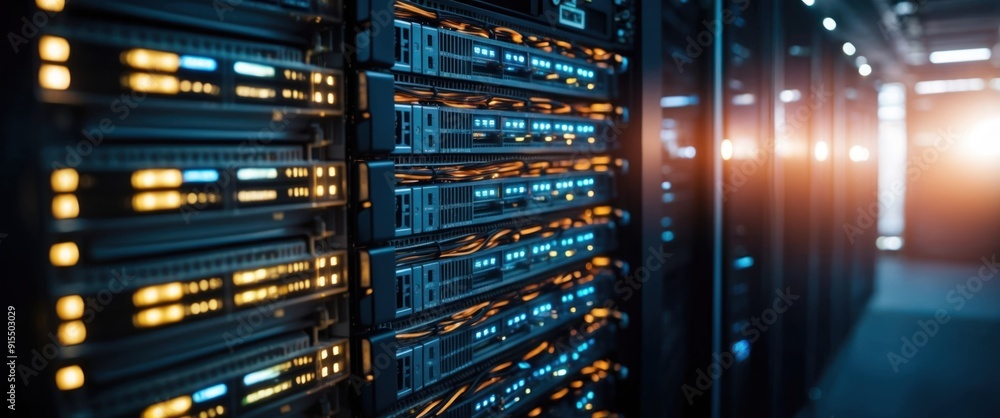 Poster image shows modern server infrastructure, highlighting technology and connectivity essential for dat