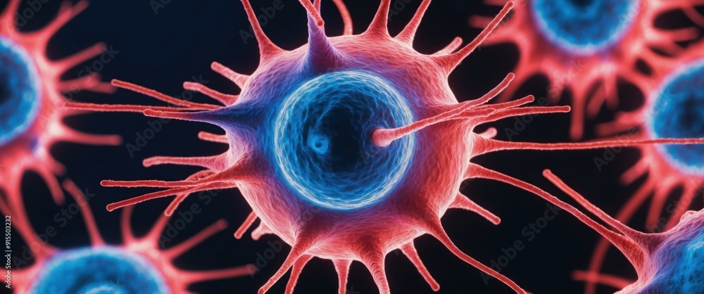 Poster detailed representation of cells showcasing intricate structures and vibrant colors, emphasizing cel
